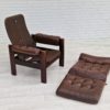 1970s, Scandinavian adjustable lounge chair, brown leather, oak wood.