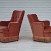 1970s, Danish set of two velour chairs, original condition, beech wood.