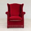 1960-70s, Danish design, wingback chair, dark red velour, original condition.