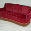 1970s, Danish vintage 2 seater "Banana" sofa, cherry-red velour, original very good condition.