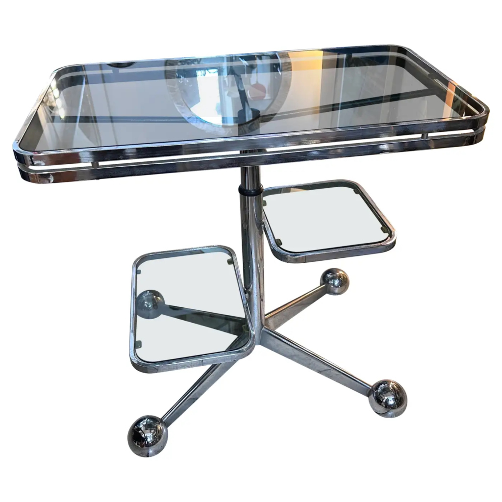 1970s Space Age Steel and Smoked Glass Rectangular Italian Bar Cart by Allegri