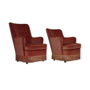 1970s, Danish set of two velour chairs, original condition, beech wood.