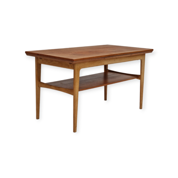 1970s, Danish design, folding sofa table, teak wood and oak wood. 1970s, Danish design, folding sofa table, teak wood and oak wood.