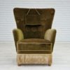 1960s, Danish vintage highback armchair in green velvet, original condition.