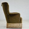 1960s, Danish vintage highback armchair in green velvet, original condition.