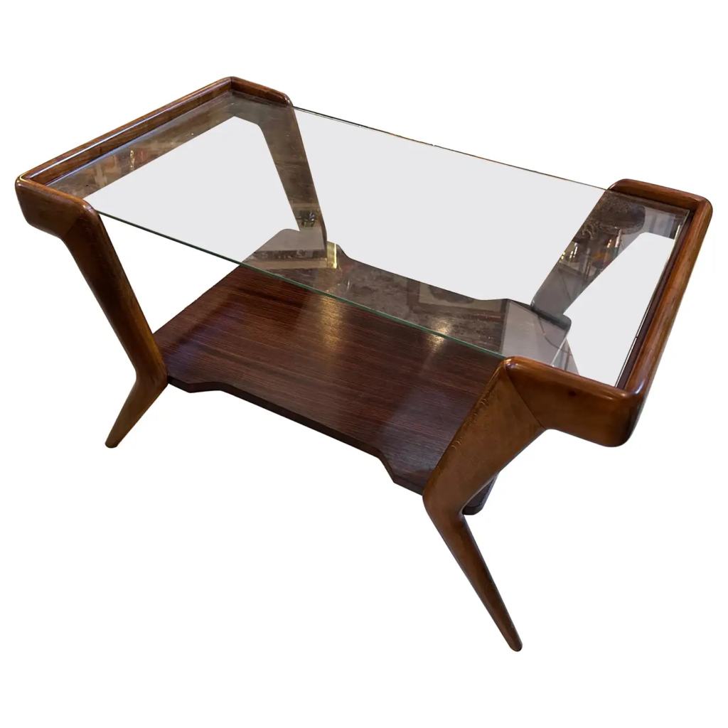 1950s Ico Parisi Attributed wood and Glass Rectangular Italian Coffee Table