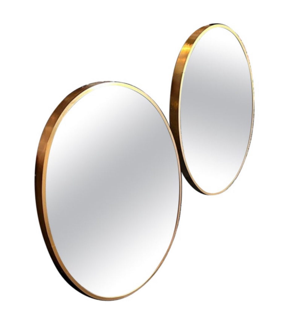 Two 1980s Gio Ponti Style Mid-Century Modern Gilded Aluminum Oval Wall Mirrors