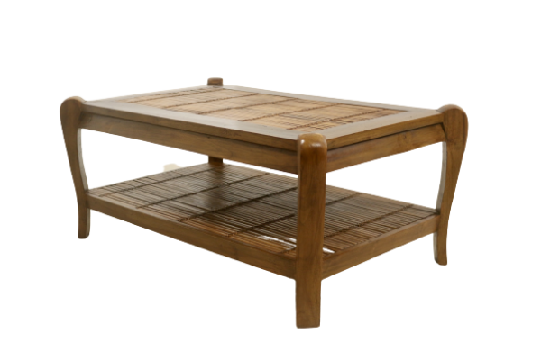 Vintage 70's wood and bamboo coffee table ref: Pépita.