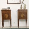 Pair of marquetry bedside tables with Breche d'Alep marble front decoration. Ref Toulouse.