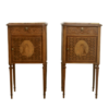 Pair of marquetry bedside tables with Breche d'Alep marble front decoration. Ref Toulouse.