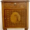 Pair of marquetry bedside tables with Breche d'Alep marble front decoration. Ref Toulouse.