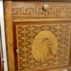 Pair of marquetry bedside tables with Breche d'Alep marble front decoration. Ref Toulouse.