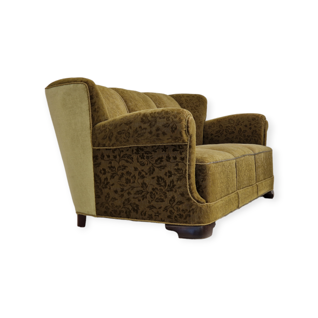 1950, Danish vintage 3 seater relax sofa, green fabric, original condition.