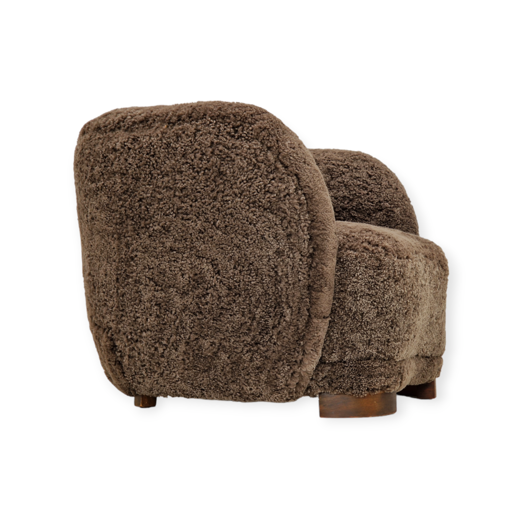 1950s, Danish design, reupholstered relax chair, genuine New Zealand sheepskin.