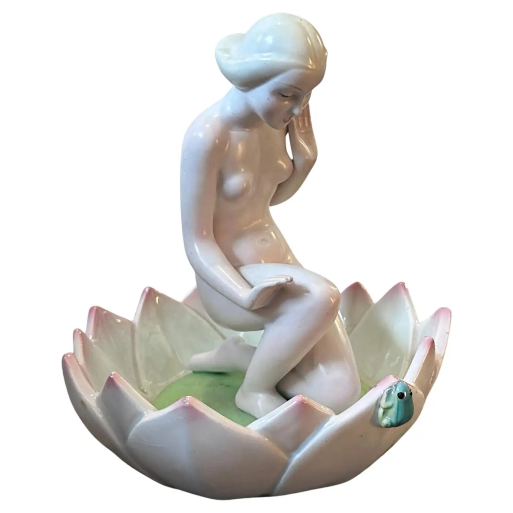 1940s Art Deco Porcelain Figure of a Woman on a Flower by Giovanni Ronzan
