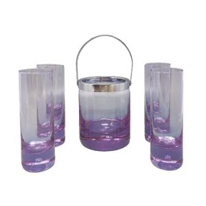 1970s Gorgeous Crystal Ice Bucket with 4 Glasses by Ivat. Made in Italy