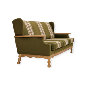 1970s, Danish vintage 3 seater, green fabric, oak wood, original condition.