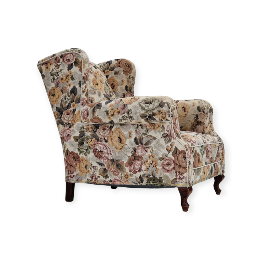 1950s, Danish vintage relax chair in “flowers” fabric, original condition.