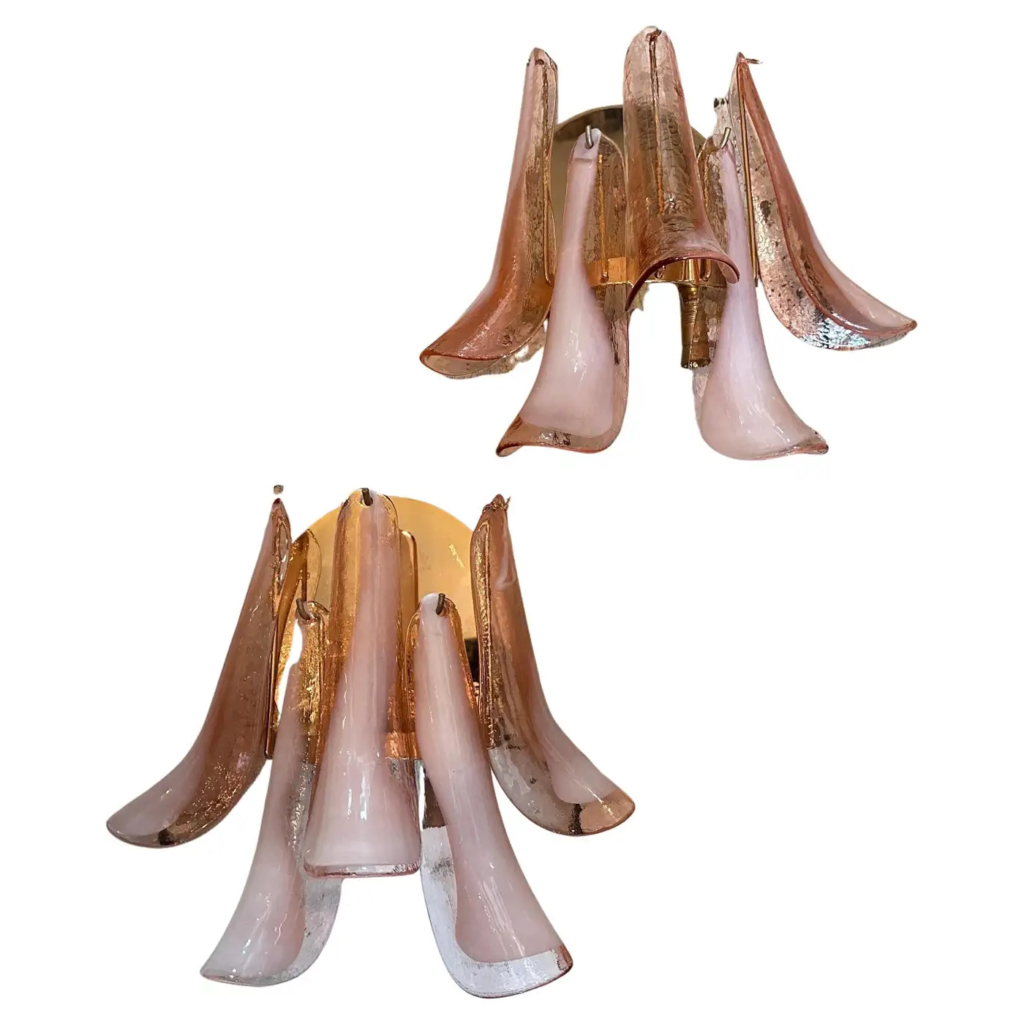 1970s Mid-Century Modern Pink and White Murano Glass Wall Sconces by La Murrina