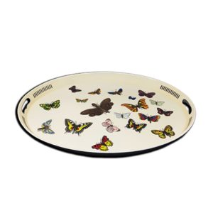 1970s Astonishing Oval Metal Tray By Piero Fornasetti. Made in Italy
