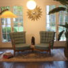 Fan bench by Guillerme and Chambron, reupholstered. Ref : éventail
