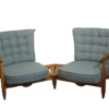 Fan bench by Guillerme and Chambron, reupholstered. Ref : éventail