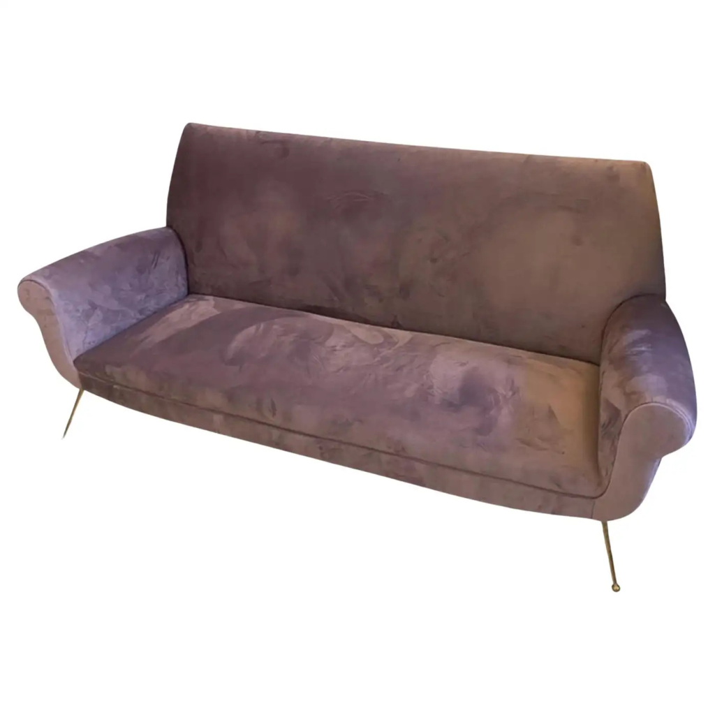 1950s Gigi Radice Style Mid-Century Modern Wisteria Velvet Italian Sofa