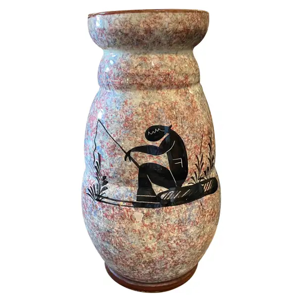 1930s Art Deco Ceramic Italian Fisherman Vase by Bitossi