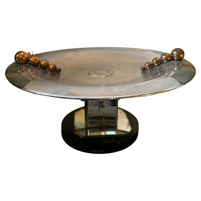 1930s Art Deco Mirror Glass and Chromed Metal Italian Round Centerpiece Stand