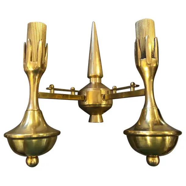 1950s Three Mid-Century Modern Solid Brass Italian Two Lights Wall Sconces