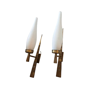 1960s Mid-Century Modern Solid Brass and Glass Italian Wall Sconces
