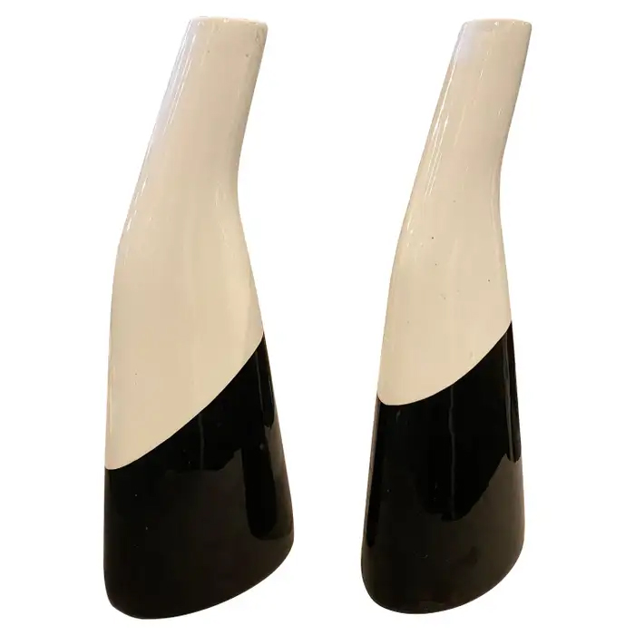 1960s Set of Two Modernist Black and White Italian Ceramic Vases by La Donatella