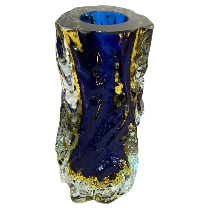 1970s Blue and Yellow Sommerso Murano Glass Vase by Mandruzzato