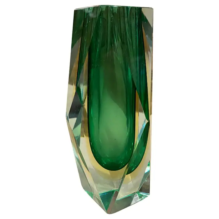 1970s Mid-Century Modern Green Faceted Murano Glass Vase by Seguso