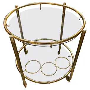 1970s Mid-Century Modern Italian Brass and Light Smoked Glass Round Bar Cart