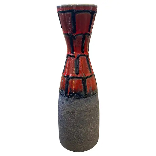 1970s Mid-Century Modern Red and Black Fat Lava Ceramic Vase by Roth