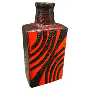 1970s Modernist Fat Lava Red and Black Ceramic German Bottle Vase by Scheurich