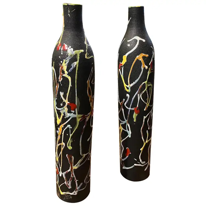 1970s Set of Two Modernist Italian Ceramic Bottle Vases by Ce.As Albisola
