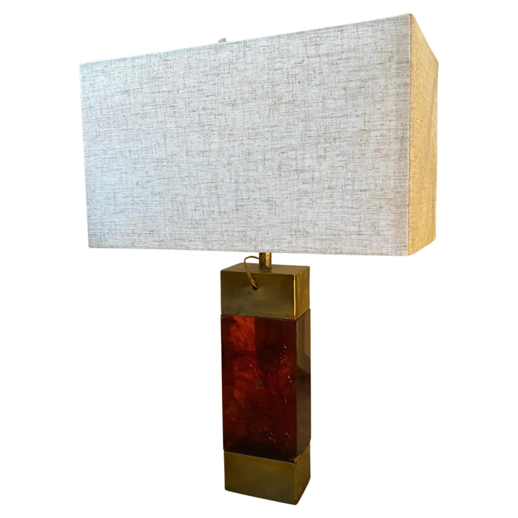 1980s Brass and Tortoise Effect Lucite Italian Table Lamp