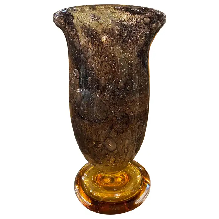 1980s Giovanni Cenedese Modernist Brown and Amber Murano Glass Vase