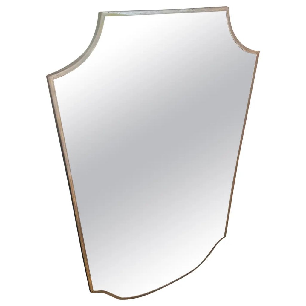 1950s Gio Ponti Style Mid-Century Modern Brass Shield Shaped Italian Wall Mirror