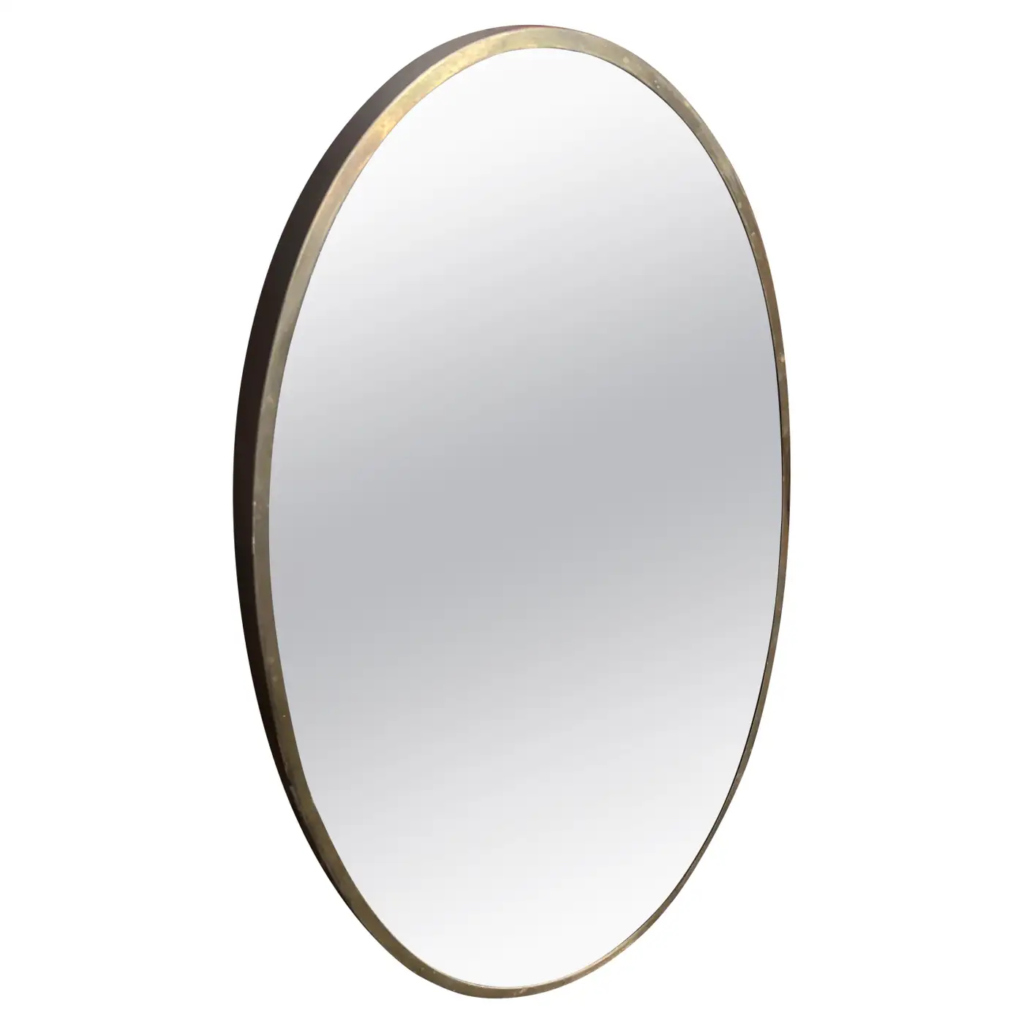 1950s Gio Ponti Style Mid-Century Modern Brass Oval Wall Mirror