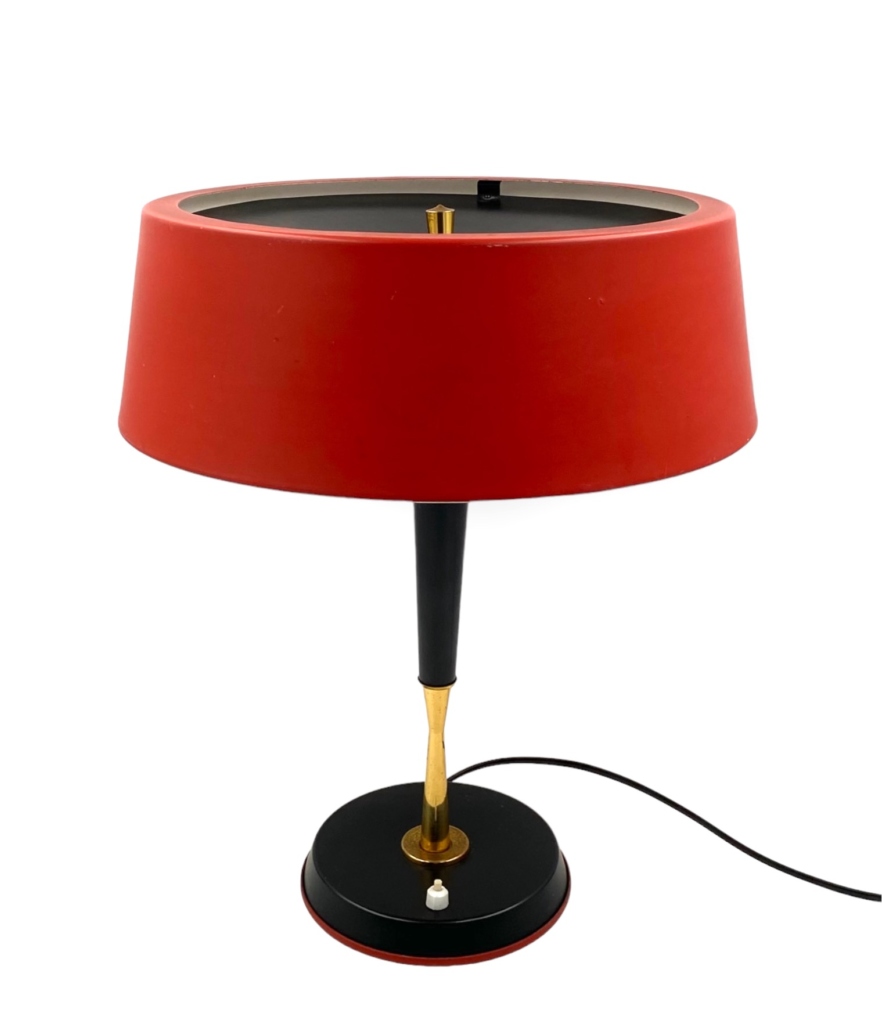 Oscar Torlasco, Mid-Century red table lamp, Lumi, Italy 1954