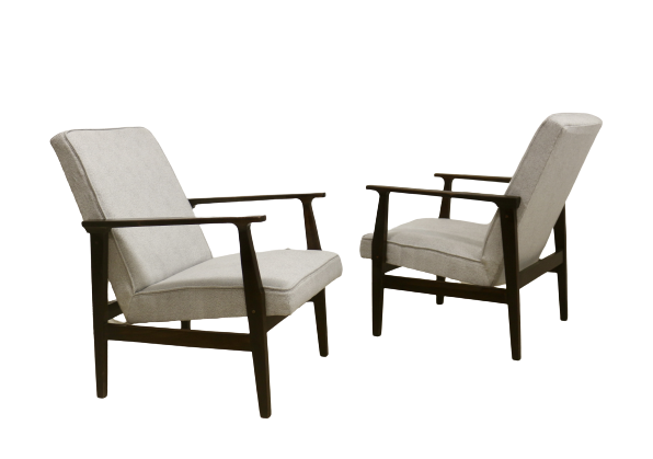 Pair of Henryk lis 300-190 armchairs 1970s pearl grey mottled fabric Ref: Nomad.