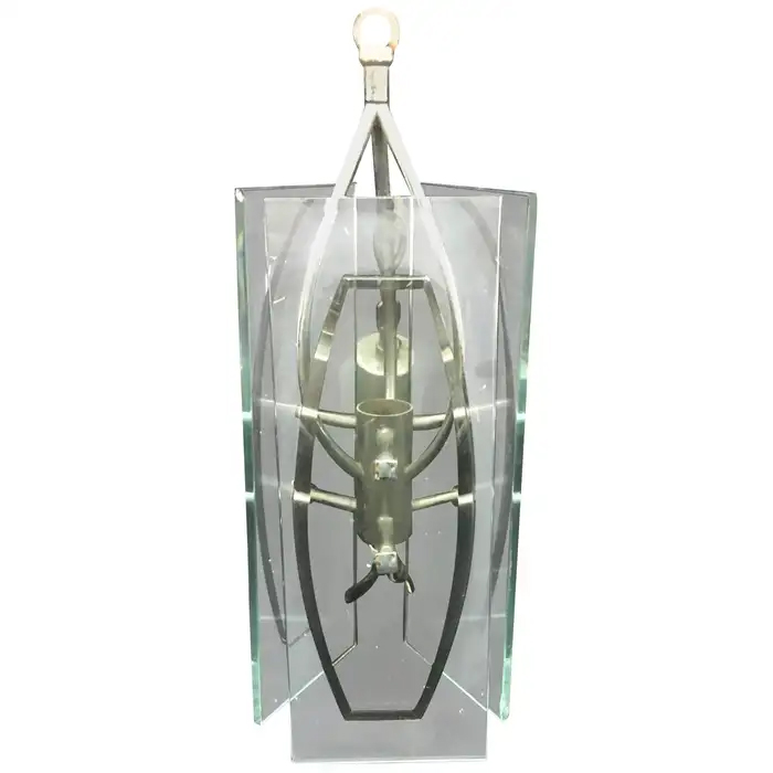 1970s Space Age Glass and Chromed Steel Italian Pendant by Veca