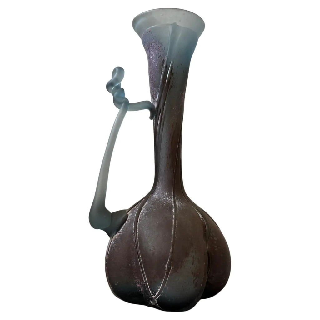 1970s Organic Modern Purple and Blue Scavo Murano Glass Bottle Vase