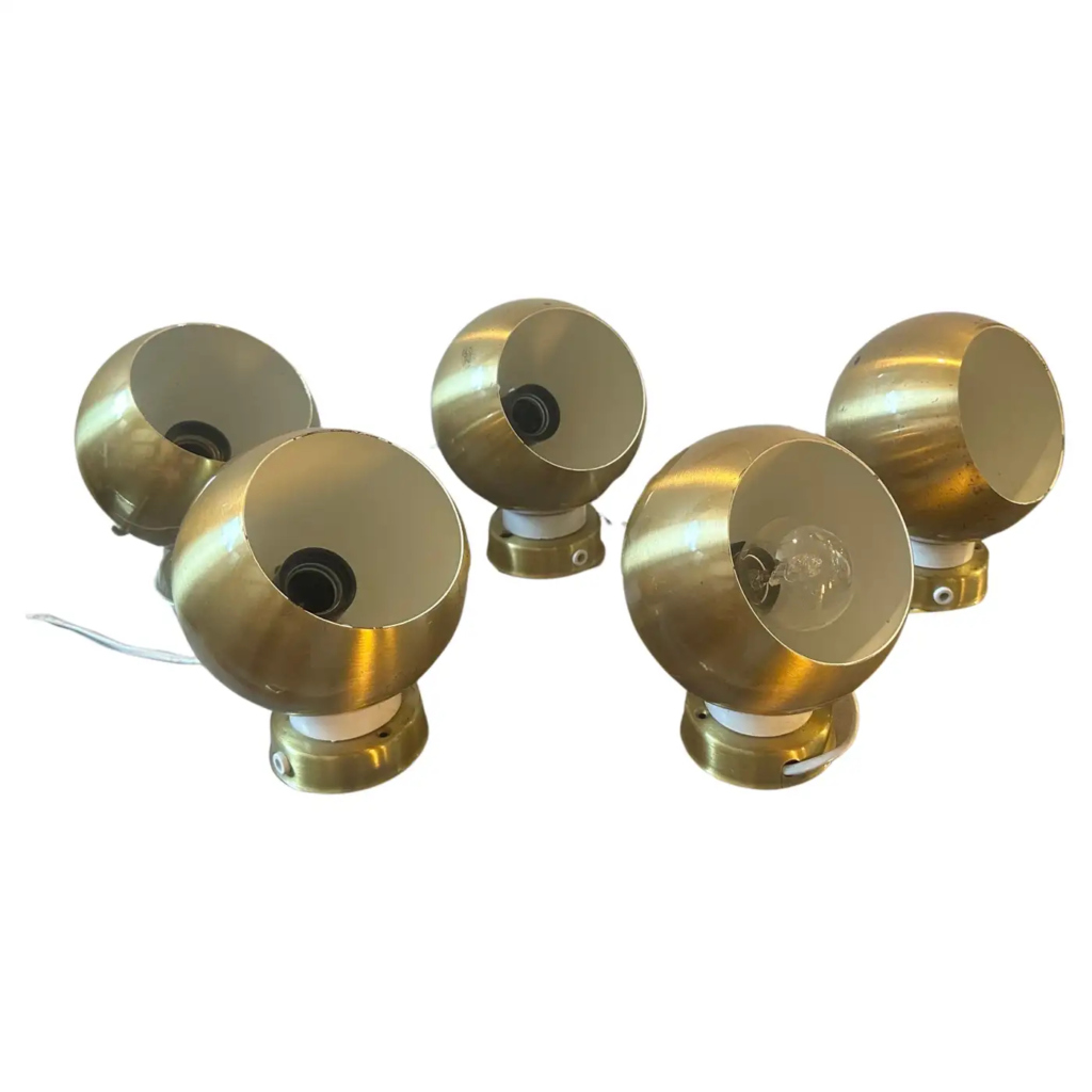 1970s Space Age Gilded Metal Italian Wall Sconces by Reggiani