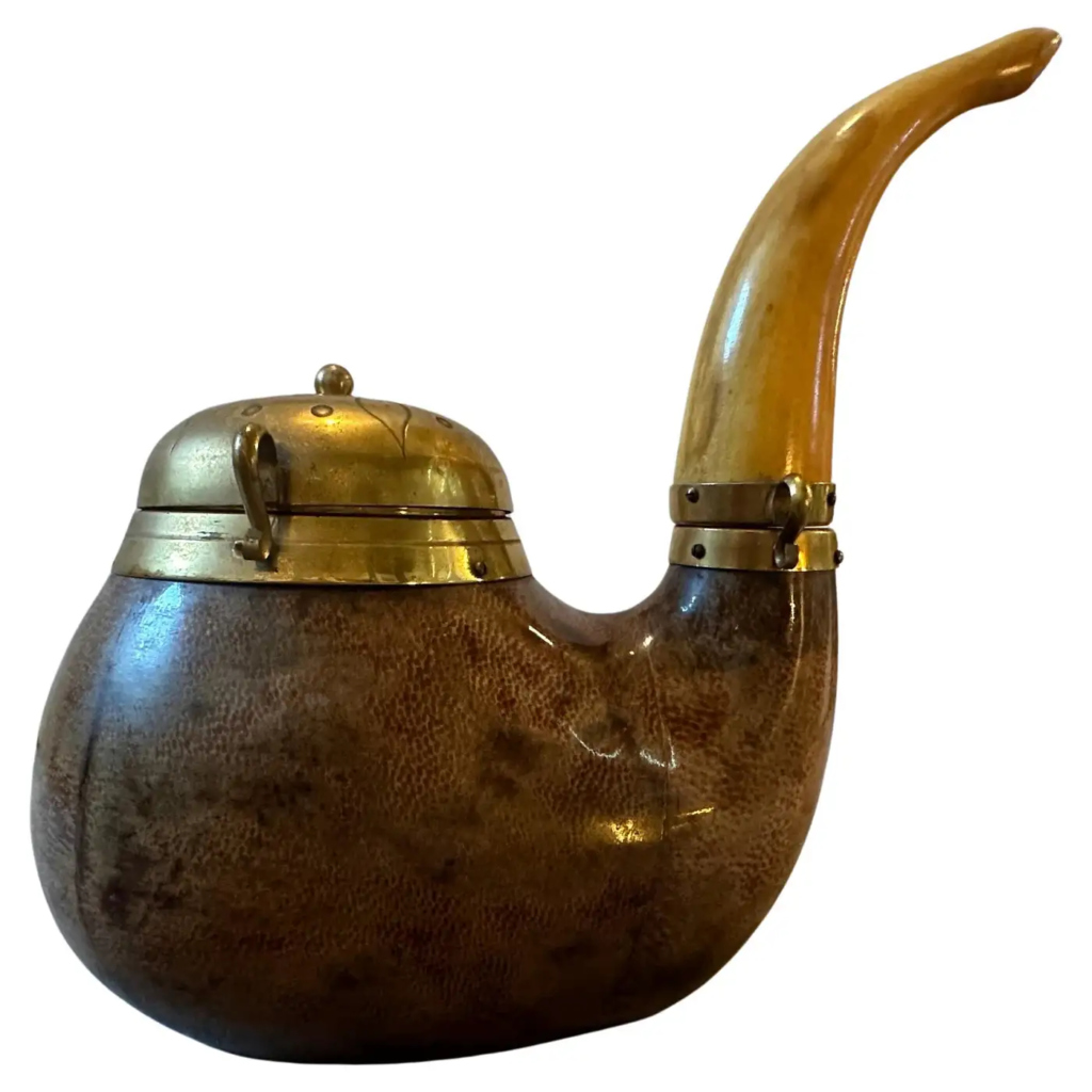 1950s Aldo Tura Mid-Century Modern Goatskin and Brass Pipe Shaped Tobacco Box