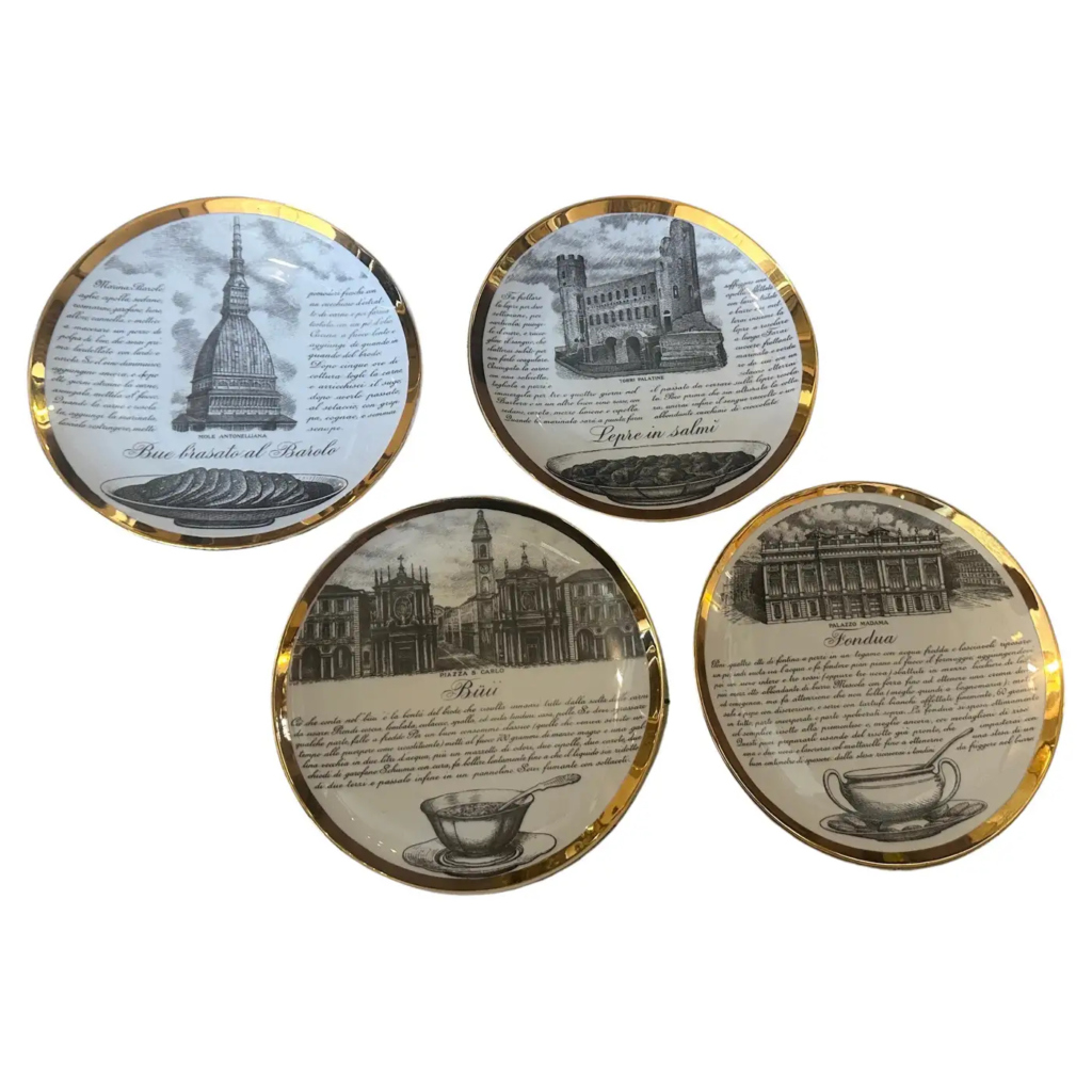 1970s Set of Four Mid-Century Modern Porcelain Mural Plates by Piero Fornasetti