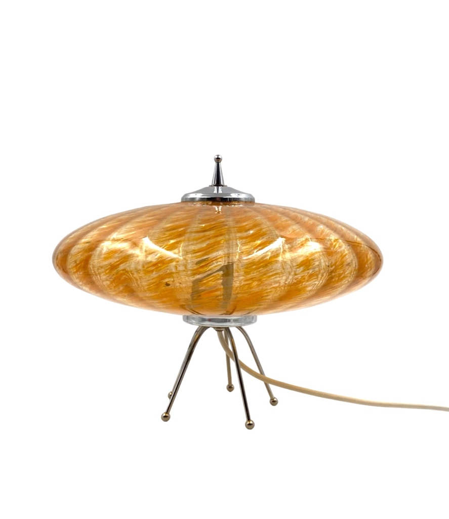Murano orange glass flying saucer Ufo table lamp, Murano Italy 1970s
